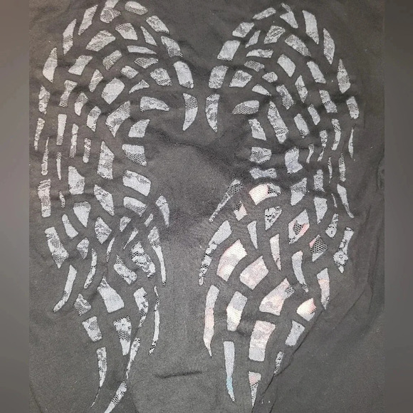Harley-Davidson Black Gray Lace Wings Silver Glitter Size Medium Cherokee NC - Picture 3 of 9